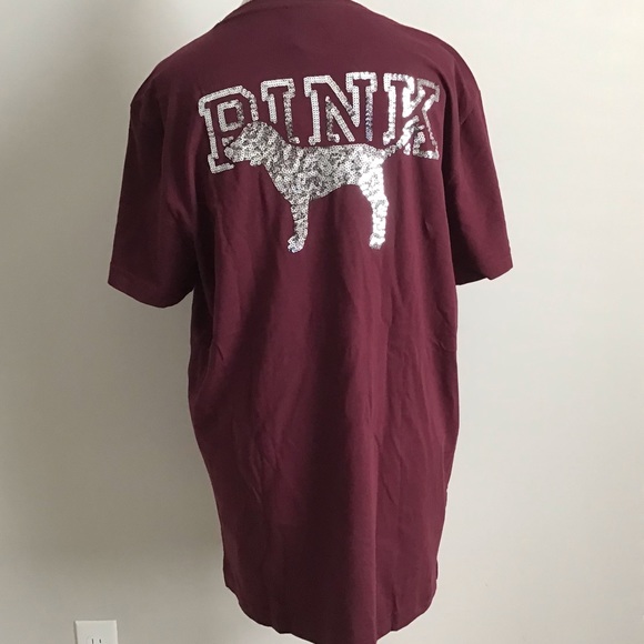 PINK VS Campus Sequins Short Sleeve Tee Top New With Tag - Picture 9 of 14